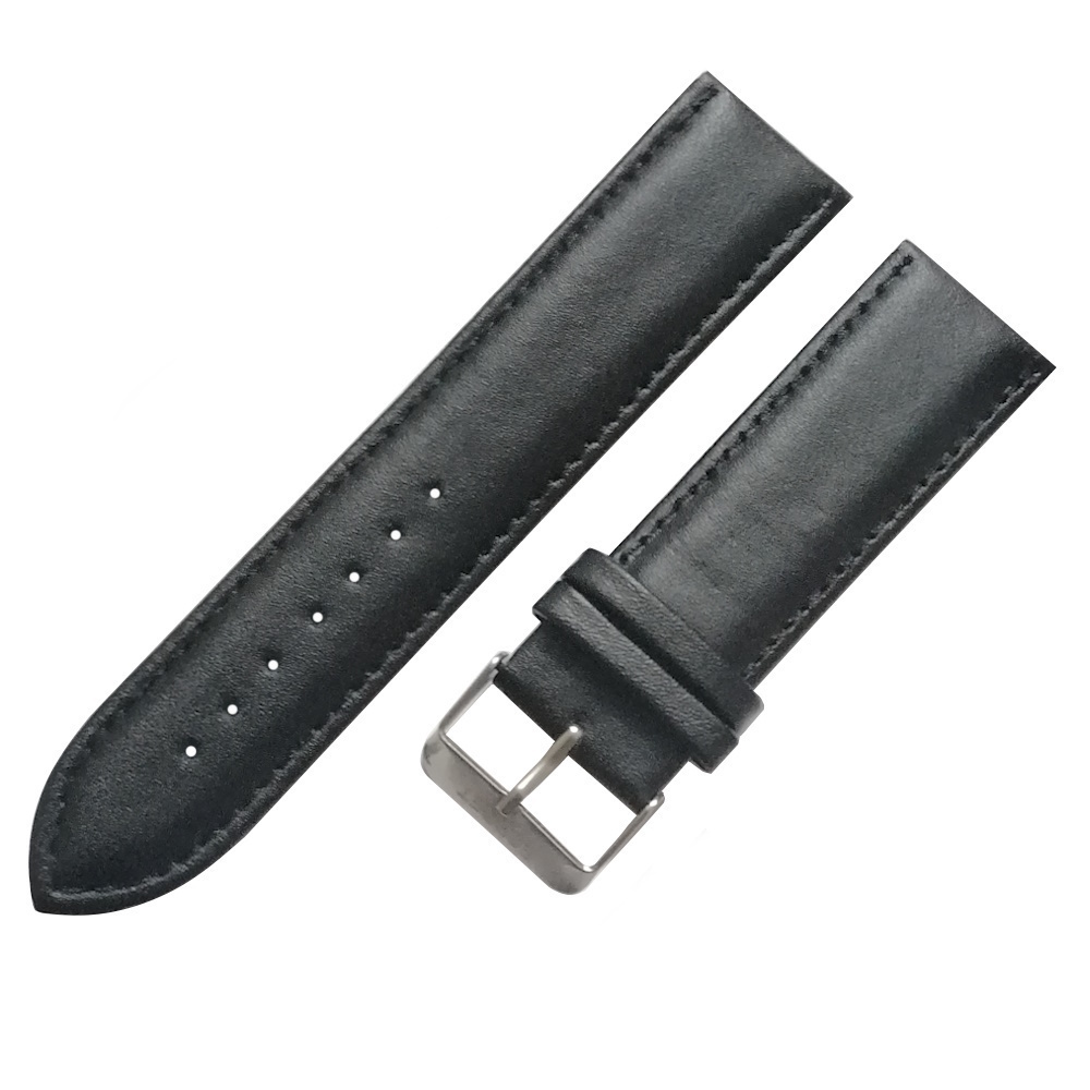 بند ساعت مچی چرم ساده مشکی سایز 24