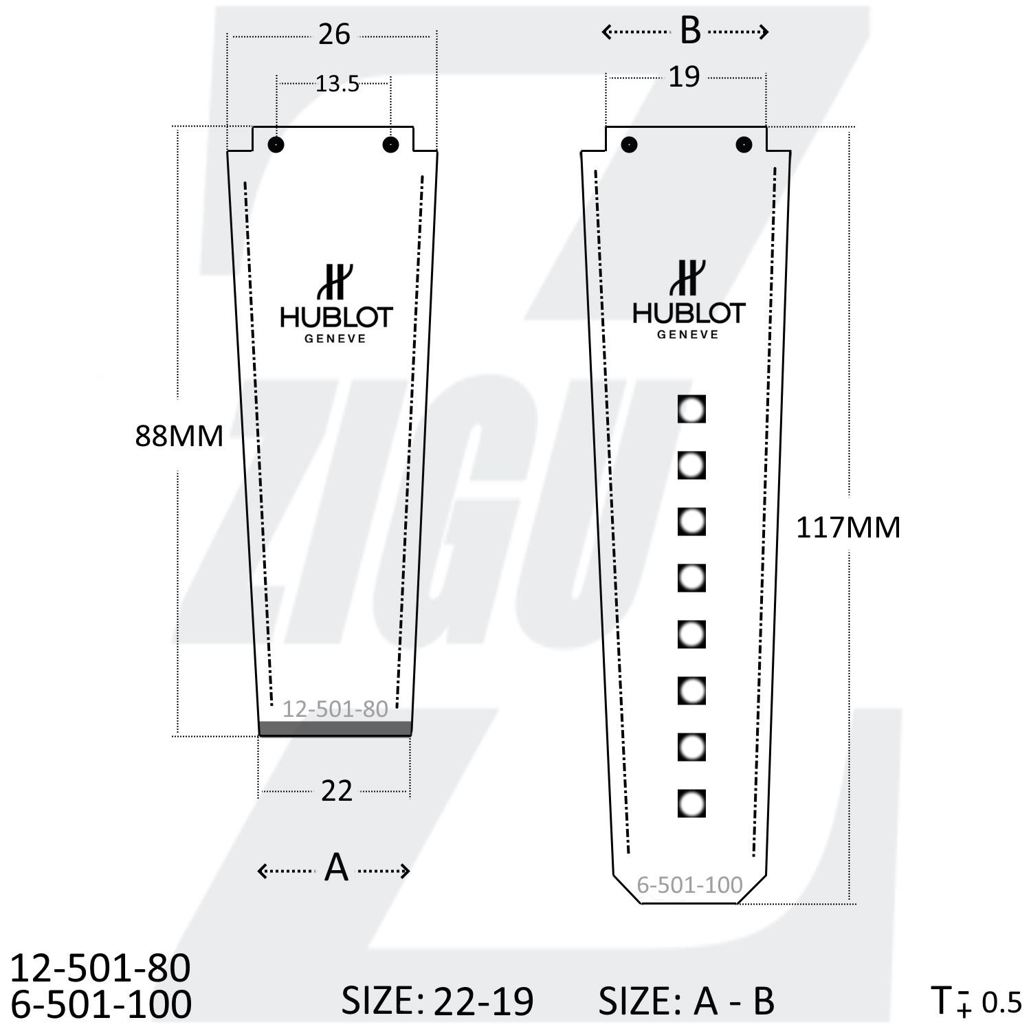  سایز بند ساعت هابلوت مردانه چرم طبیعی سایز 19-22 قهوه ای شتری 
