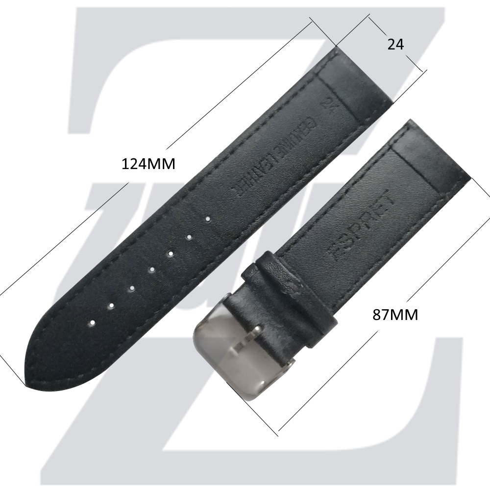 سایز بند ساعت مچی چرم ساده مشکی 24 میلیمتر