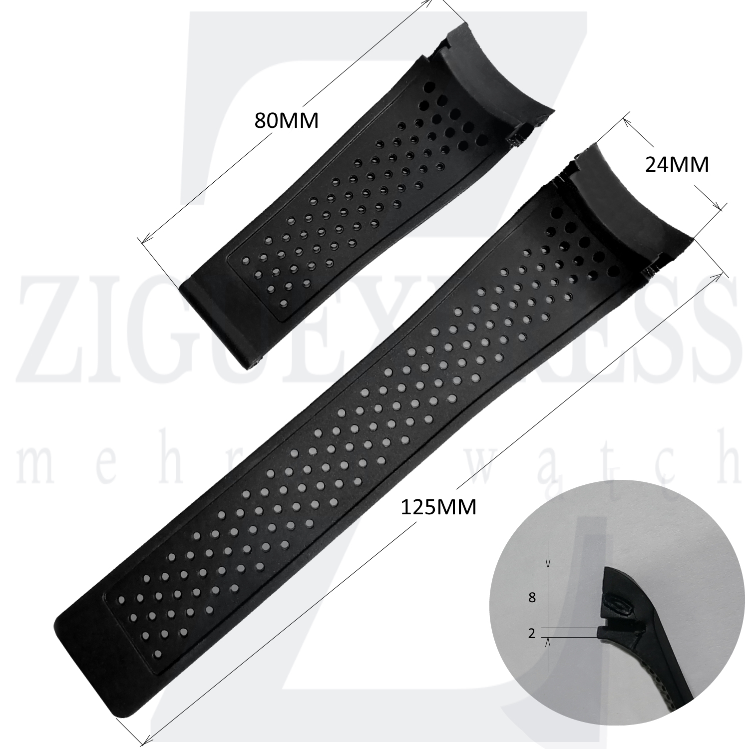 سایز بند رزین ساعت مچی تگ هویر سایز 24 مدل 8521